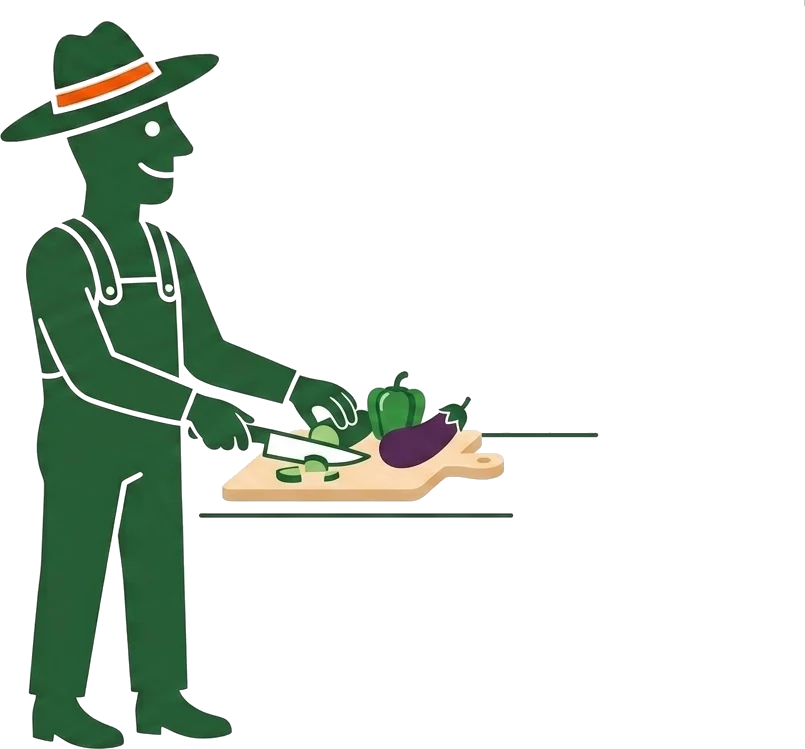 The Ruta character preparing fresh vegetables on a board
