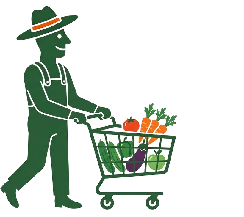 The Ruta character pushing a cart of fresh vegetables